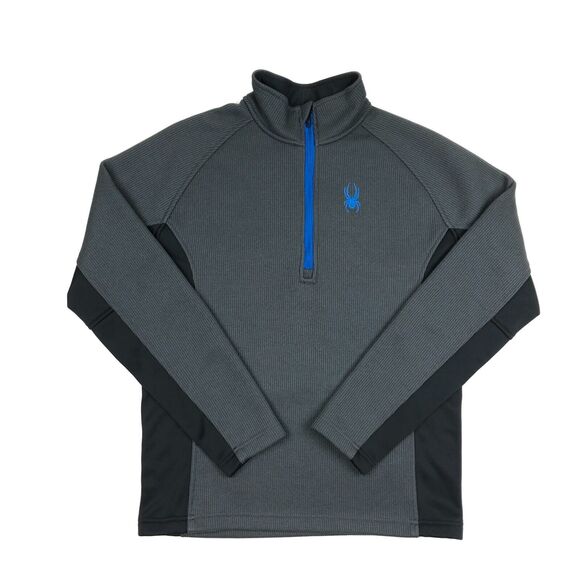 Fall 2018 Spyder 1/4 Zip Gray Black Pullover Sweater Jacket Medium M Slim B29 - Picture 1 of 5